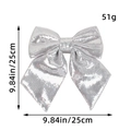Sparkling silver glitter Christmas bow ornament 25cm size for tree and party decor - Silver