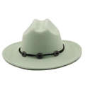 Retro light green wool felt wide brim fedora hat with vintage metal button band decoration - M (56-58cm) / Mint Green