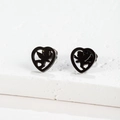 Orecchini a lobo a cuore in acciaio inossidabile nero con silhouette di angelo intagliata - 180 Angelo Cuore / Nero
