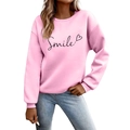 Sweat-shirt rose à col rond pour femme avec imprimé Smile noir et motif de cœur - S / Rose