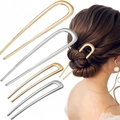 U-shaped metal hair fork set in gold and silver finishes, available in long and short sizes - 2 Long + 2 Short/Set of 4 / Gold + Silver
