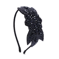 Vintage bohemian black beaded headband with intricate floral rhinestone design on white background - Style 3
