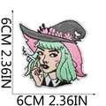 Detail of 6cm anime girl embroidery patch with wizard hat for bag decoration - Wizard Hat Green Hair Girl Style (4号)