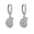 Close-up of silver conch shell drop earrings with sparkling cubic zirconia pavé setting - Silver Zircon Conch Hoop Earrings