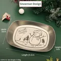 Silver snowman Christmas metal tray, boat-shaped stainless steel snack plate 25.5cm - Snowman Christmas Style