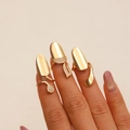 Adjustable gold fingertip rings set with sparkling zircon leaf and water drop designs - Nail Ring / Three-Piece Set / Gold
