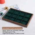 12-compartment walnut wood jewelry tray with green velvet lining for rings and bracelets - Walnut 12-Grid Tray Dark Green