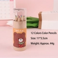 Mini 12-color colored pencils set in a bear pattern tube with a built-in sharpener - Strawberry Bear