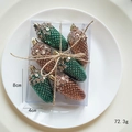 Set of 6 pinecone Christmas ornaments in green and brown finish with glitter details - Pine Cone 6pcs Set