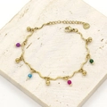 Gold wavy stainless steel bracelet with multi-colored beads on a natural stone base - Style 5 (Wave Pattern/Multicolor Round Beads)