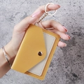 Ginger and beige faux leather keychain card holder with silver metal snap and stitching - Yellow
