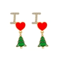 Christmas earrings with sparkling letter I, red heart, and green glitter holiday tree - Rhinestone Letter I Heart Christmas Tree Style (2996)