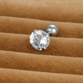 Detailed close-up of a silver titanium steel stud earring with a clear cubic zirconia stone - 7mm Silver (E1074)