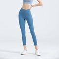 Leggings yoga a vita alta senza cuciture effetto push-up blu nebbia per lo sport - S / Blu Mare Profondo