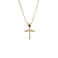 Elegante collana a croce dorata con ali e zirconi luccicanti su sfondo bianco - Croce con Ali d'Angelo / Oro