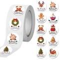 Rotolo di 500 adesivi natalizi tondi con motivi di Babbo Natale, renne e Merry Christmas - 500 Adesivi per Rotolo (10 Modelli)