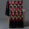 Châle noir élégant en imitation cachemire avec broderies florales et bords à franges - Jardin Brodé Au Printemps - Noir / 200cm