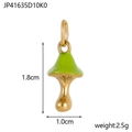 Detail showing a 1.8cm gold stainless steel mushroom pendant with green enamel finish - Gold + Green