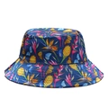 Deep blue bucket hat with vibrant tropical floral and butterfly prints for women - Adjustable / Dark Blue