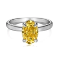 S925 sterling silver ring featuring a large oval cut yellow gemstone with four-prong setting - Silver/Yellow Zirconia (Oval)