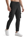Men's black cargo joggers with waffle texture, drawstring waist and large pockets - S / Black