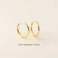 Minimalist 12mm S925 sterling silver gold hoop earring with a polished circular finish - 925 Silver / 12mm Gold Color