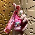 Pink My Melody cartoon keychain with silicone strap and golden ring for bags - Sanrio Floral Series-My Melody