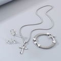 Conjunto de joyas Ankh en acero inoxidable plateado con collar, anillo y pulsera - Talla 11 / Juego de 4 piezas color acero