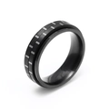 Black 6mm rotatable spinner ring made of matte stainless steel with silver grid texture - US 6 / Black