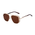 Vintage steampunk sunglasses in gold metal frame with brown lenses and side mesh shields - C7 Dark Tea Gold Frame Brown Lens