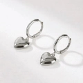 Fashion silver hoop earrings with 3D puff heart pendants and mirror polished finish - White K Puffy Heart Hoop Earrings