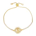 Pulsera de la Virgen María dorada con pavé de circonitas y cierre ajustable - Estilo A/Relieve Virgen María - Oro
