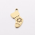 Golden stainless steel Christmas stocking pendant with snowflake cutout for DIY jewelry - DY831-2 Gold Christmas Sock