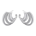 Elegante drelagige C-förmige Ohrstecker mit glänzenden Zirkoniasteinen in Silberoptik - 1 Paar / Silber