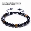 Adjustable 8mm tiger eye and black magnetic stone woven energy bead bracelet - Braided Adjustable Style / 8mm