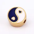 Golden Yin Yang heart charm bead with blue and white enamel for DIY jewelry making - Tai Chi Heart-Blue