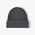 Thick ribbed knit beanie in charcoal grey featuring a cuffed brim and slouchy fit - Black (24B091)