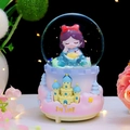 Fairy tale snow globe music box with Snow Princess and pink-blue castle base - Gradient Base - Snow White / Large 100mm (Rotating/Snowing/Light/Music)