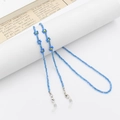 Sky blue beaded eyewear chain with small flower charms and silver lobster clasps - Boho Flower Sky Blue