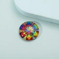 Macro detail of round crystal glass fridge magnet with colorful mandala pattern - Style 4/Kaleidoscope Pentagram