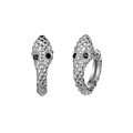 Silver S925 snake head hoop earrings with black gemstone eyes and textured scales - 925 Silver Snake Head Ear Cuff / White Gold (DZ-902)