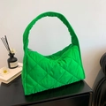 Bolso shopper de nailon acolchado verde con costuras de rombos y gran capacidad - Verde Hierba