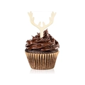 Wooden reindeer antler cupcake topper on a chocolate frosted muffin for Christmas party decor - Wooden Antler Style E