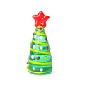 Miniature green glass Christmas tree figurine with colorful accents and red star - Green Christmas Tree (Yellow Spiral)