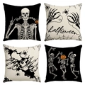 Halloween linen pillow cases featuring skulls spiders and pumpkins designs for home decor - Halloween Series 4-Piece Set-07