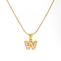 Élégant collier doré en titane avec pendentif lettre W serti de perles sur chaîne serpent - Lettre W (SP723G-W)