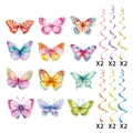 Watercolour butterfly party swirl decorations set with colorful hanging spirals - Watercolor Butterfly Spiral Ornaments