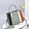 Stylish patchwork PU leather handbag with top handle and shoulder strap in soft tones - Green