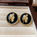 Orecchini vintage a rilievo neri e oro in una lussuosa scatola di velluto - Silver Earring Post - Orecchini con Ritratto Neri