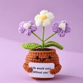 Detailed crochet flower pot with smiling face and life would succ without you card - Positive Potted-Puff Flower White Purple